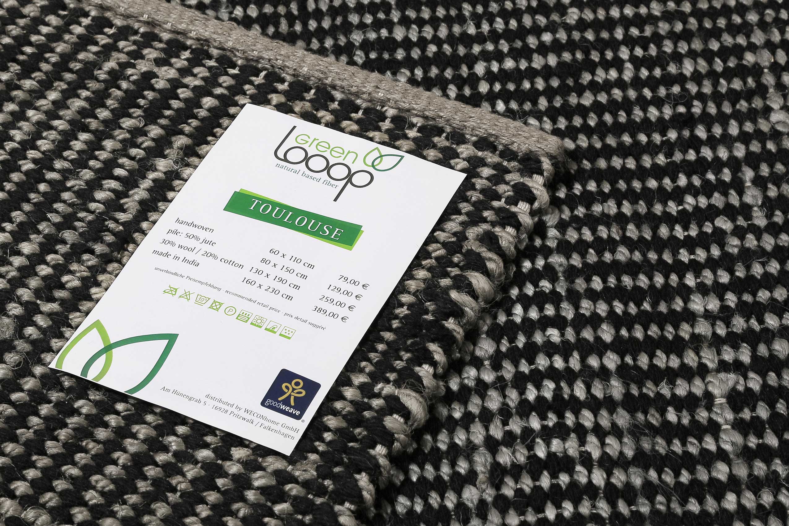 Kelim Teppich Grau Schwarz aus Jute & Wolle "Toulouse" Green Looop