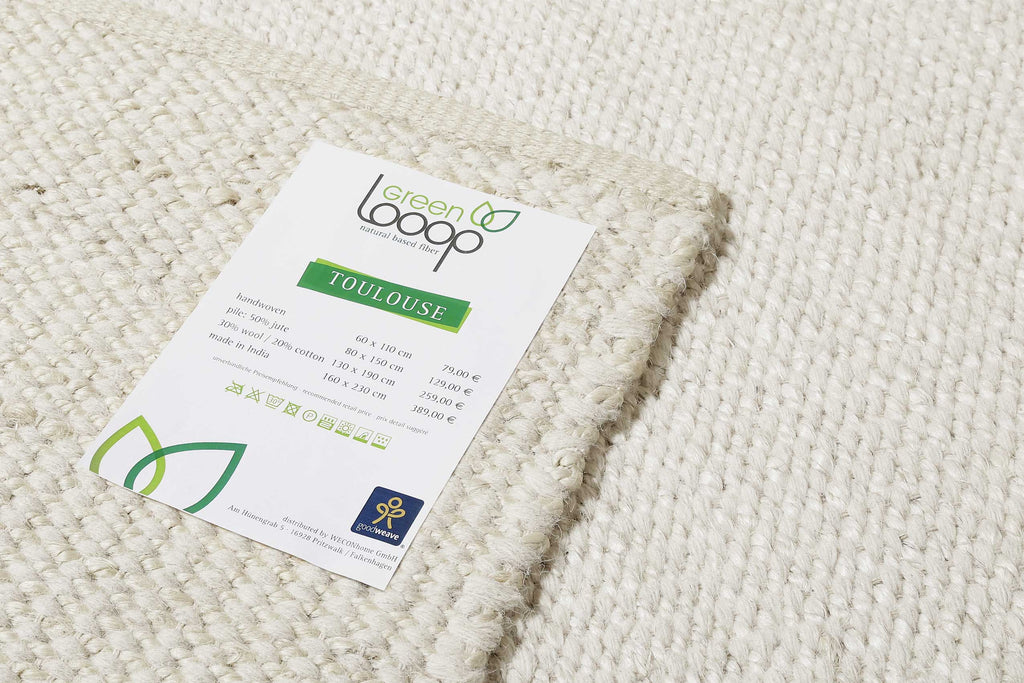 Kelim Teppich Creme Weiß aus Jute & Wolle "Toulouse" Green Looop
