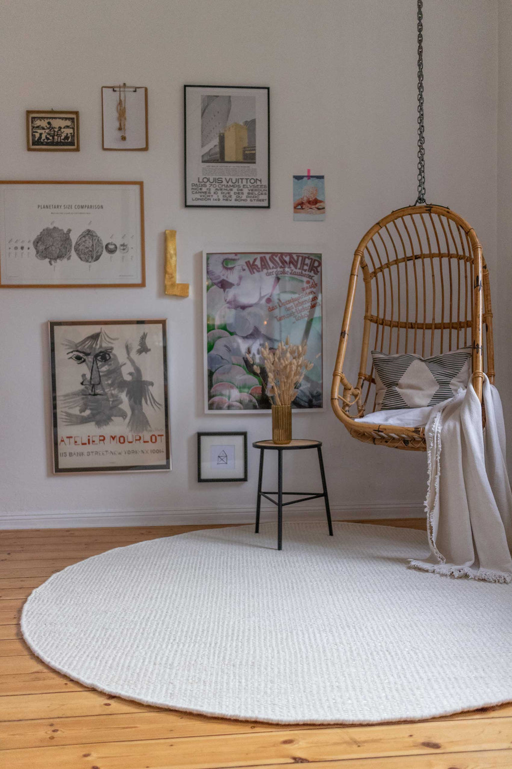 Kelim Teppich Rund Creme Weiß aus Jute & Wolle "Toulouse" Green Looop