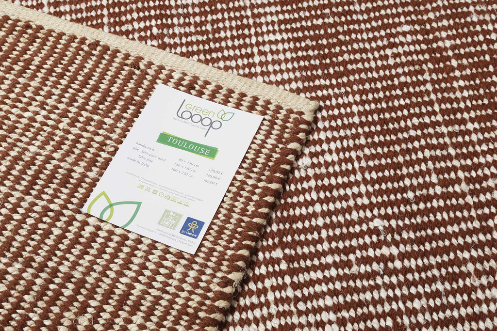 Kelim Teppich Rotbraun Beige aus Jute & Wolle "Toulouse" Green Looop