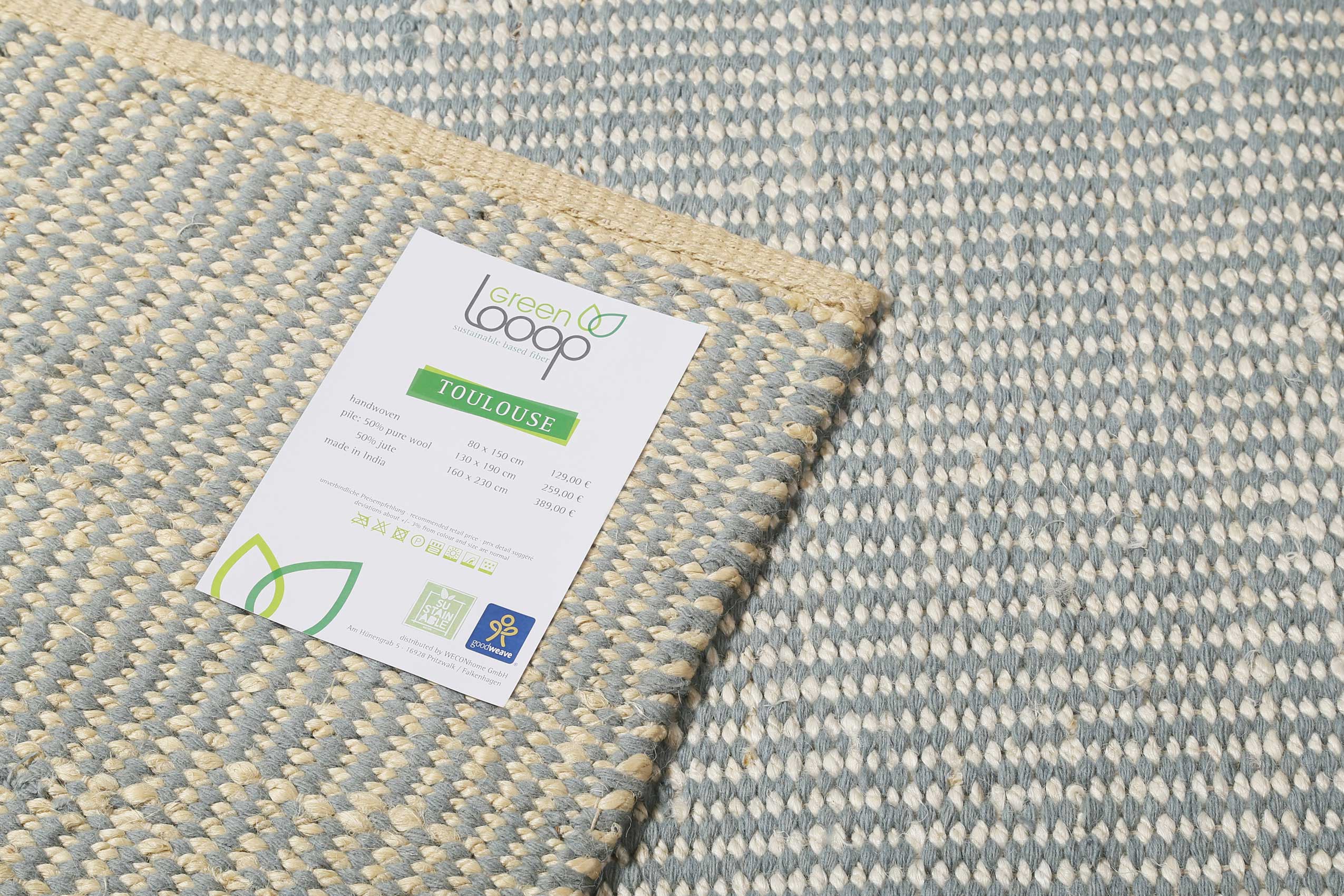 Kelim Teppich Mintgrün Beige aus Jute & Wolle "Toulouse" Green Looop