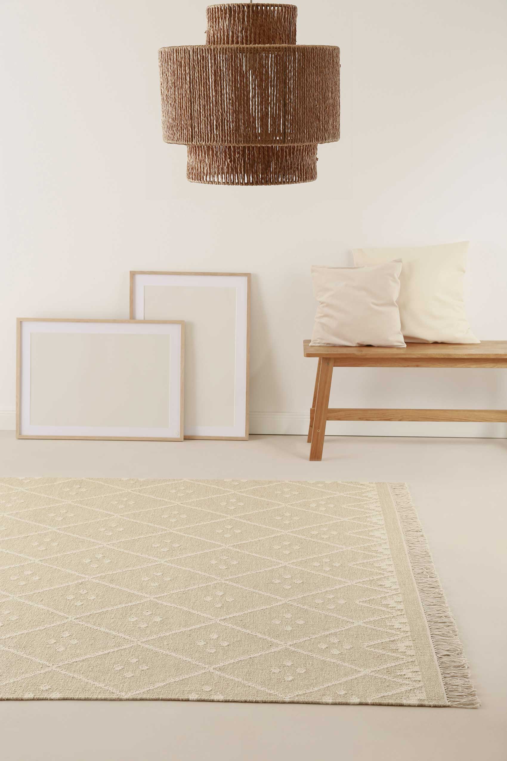 Kelim Teppich Beige Creme meliert aus Wolle "Vermont" Green Looop
