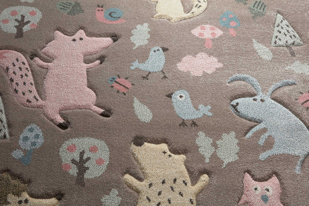 Kinderteppich dunkelbeige rosa blau "Forest" Sigikid