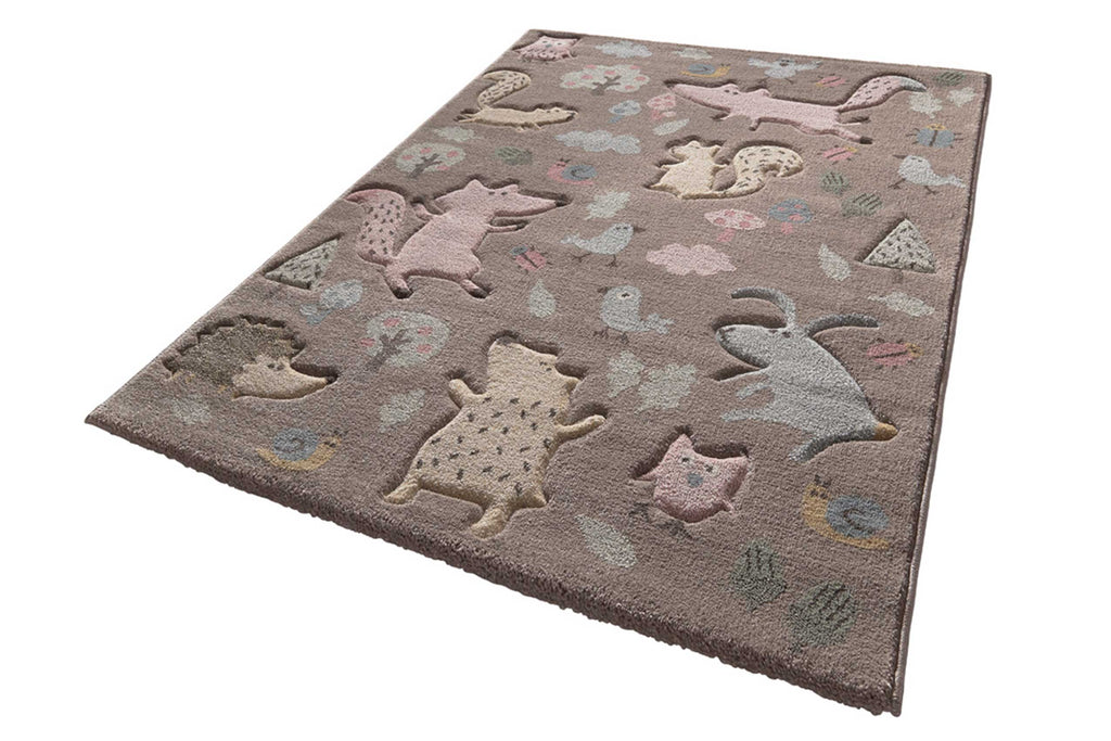 Kinderteppich dunkelbeige rosa blau "Forest" Sigikid