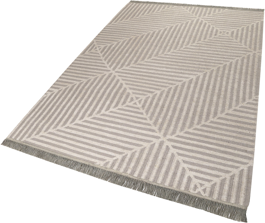 Kelim Teppich Grau Beige aus Naturfaser "Irregular Fields" WECONhome