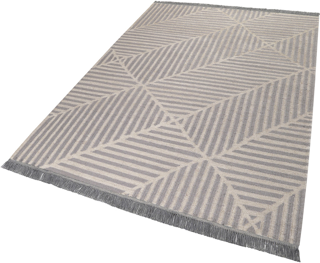 Kelim Teppich Grau Blau aus Naturfaser "Irregular Fields" WECONhome