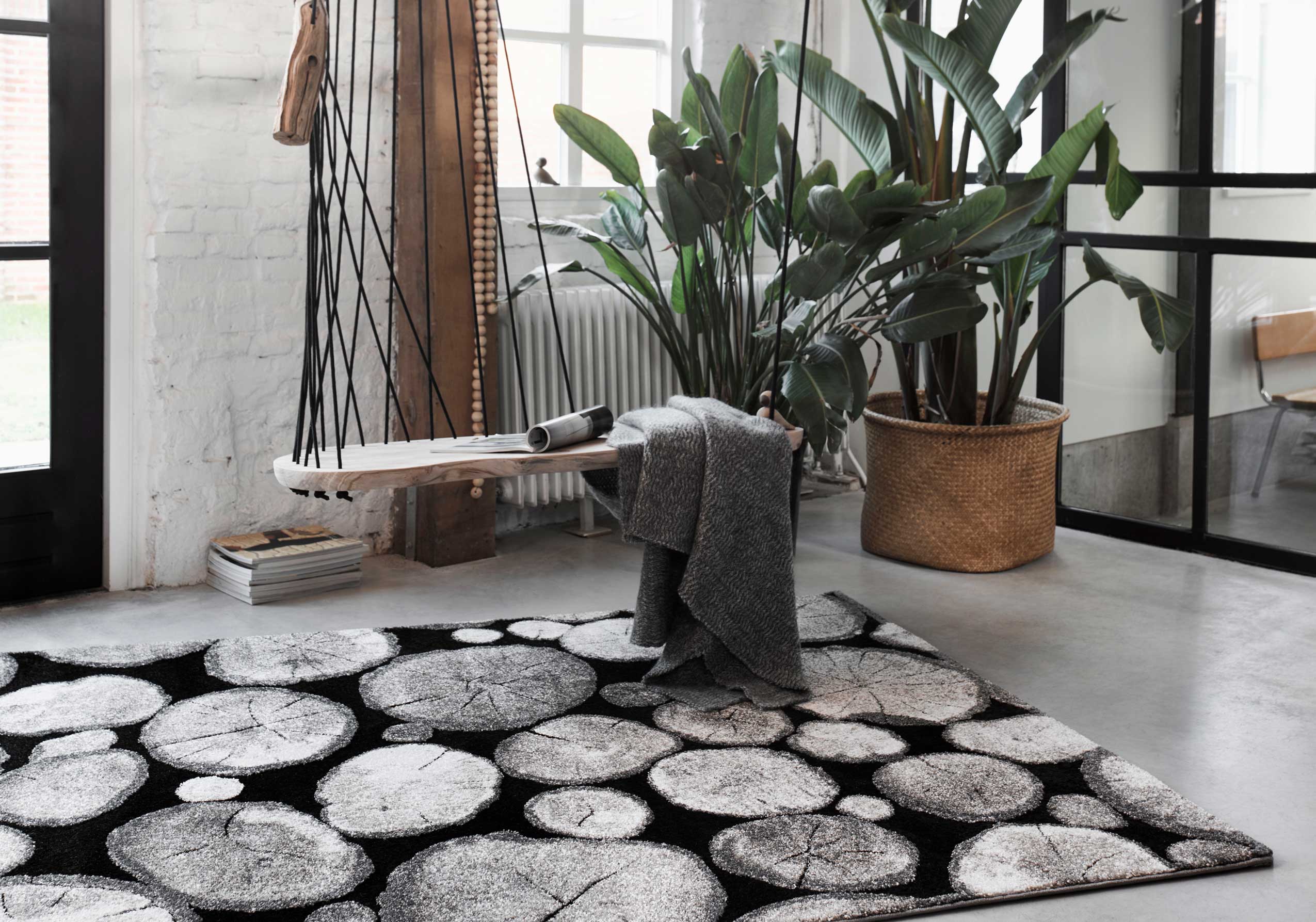 Teppich Holzbraun Schwarz Kurzflor "Logs" WECONhome