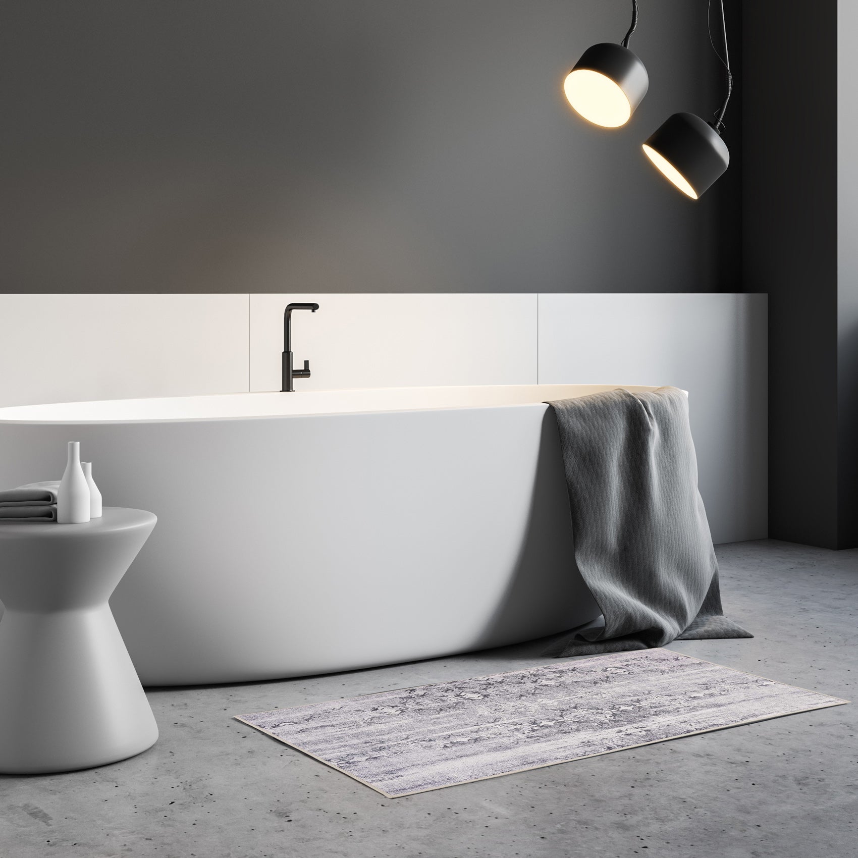 Badteppich Grau Aubergine Vintage "Sydney" WECONhome