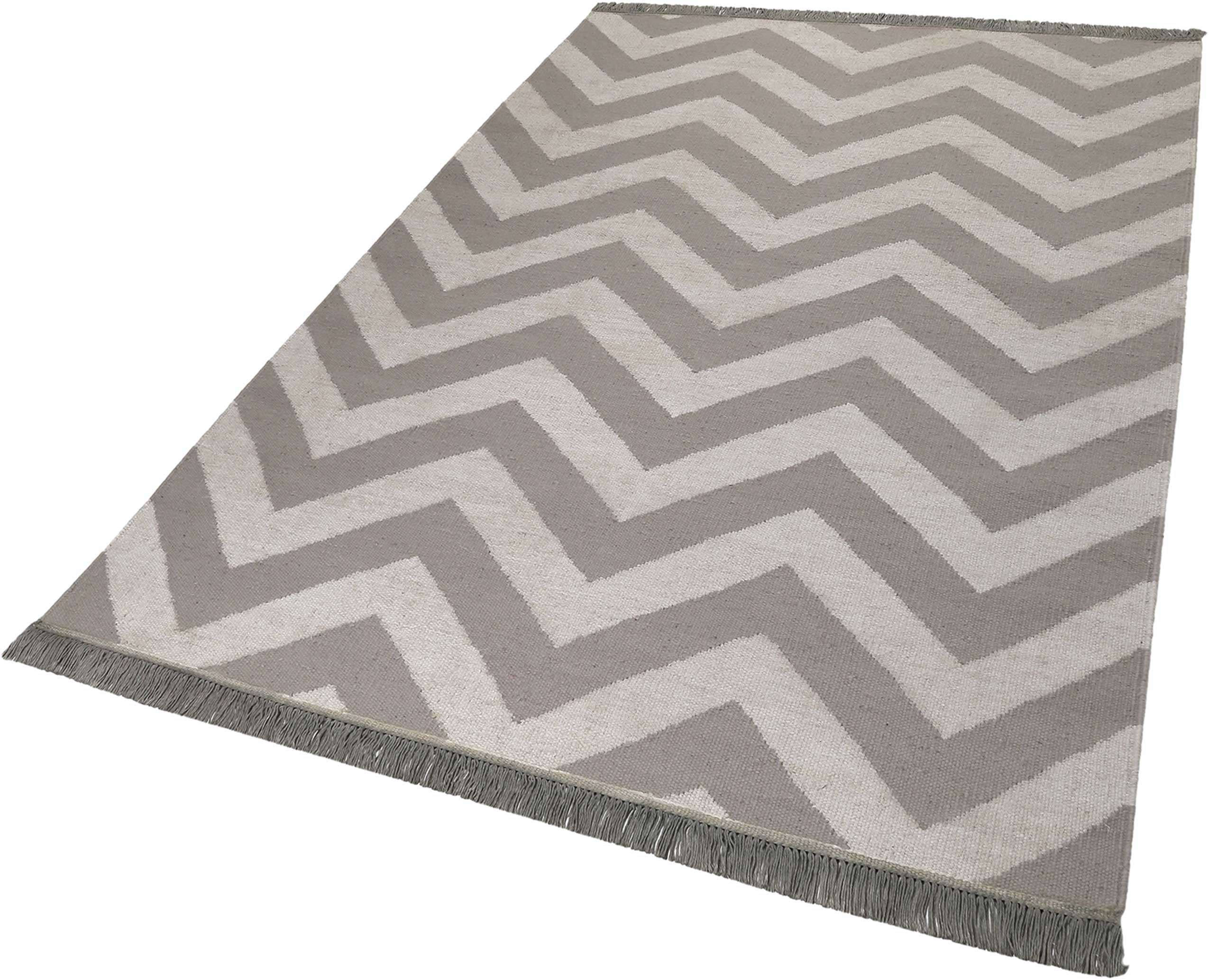 Kelim Teppich Grau Beige aus Naturfaser "Zig-Zag" WECONhome