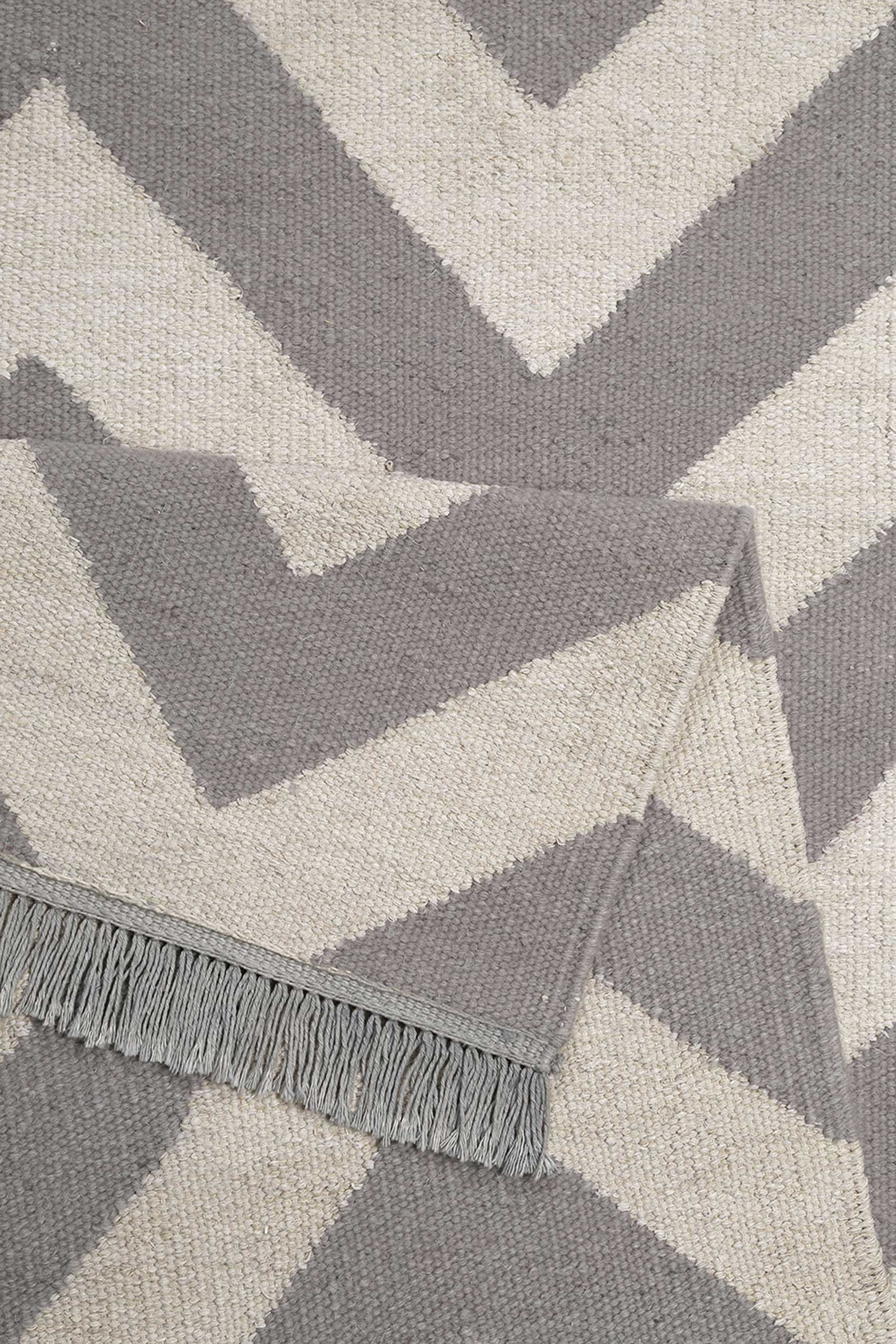 Kelim Teppich Grau Blau aus Naturfaser "Zig-Zag" WECONhome