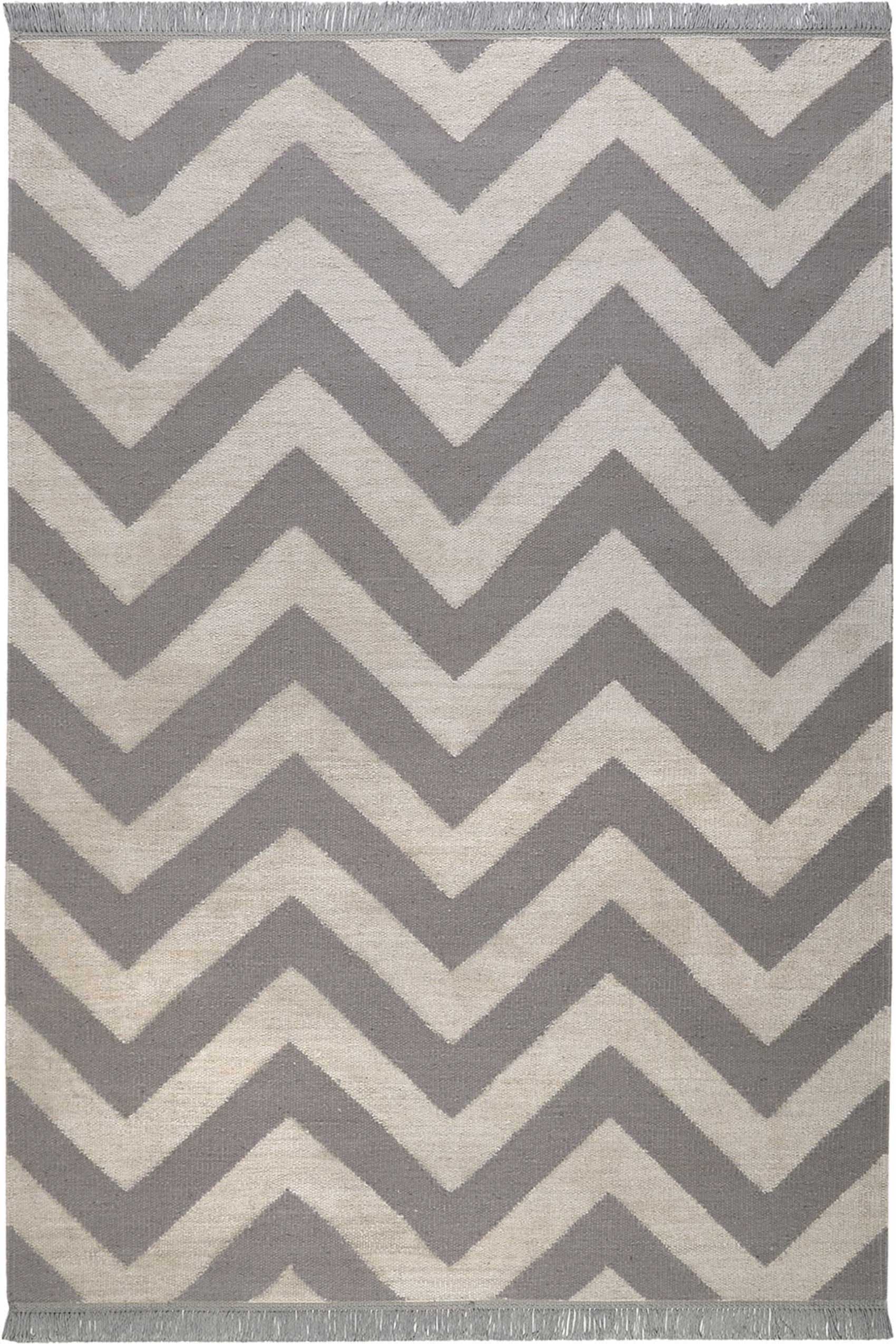 Kelim Teppich Grau Blau aus Naturfaser "Zig-Zag" WECONhome