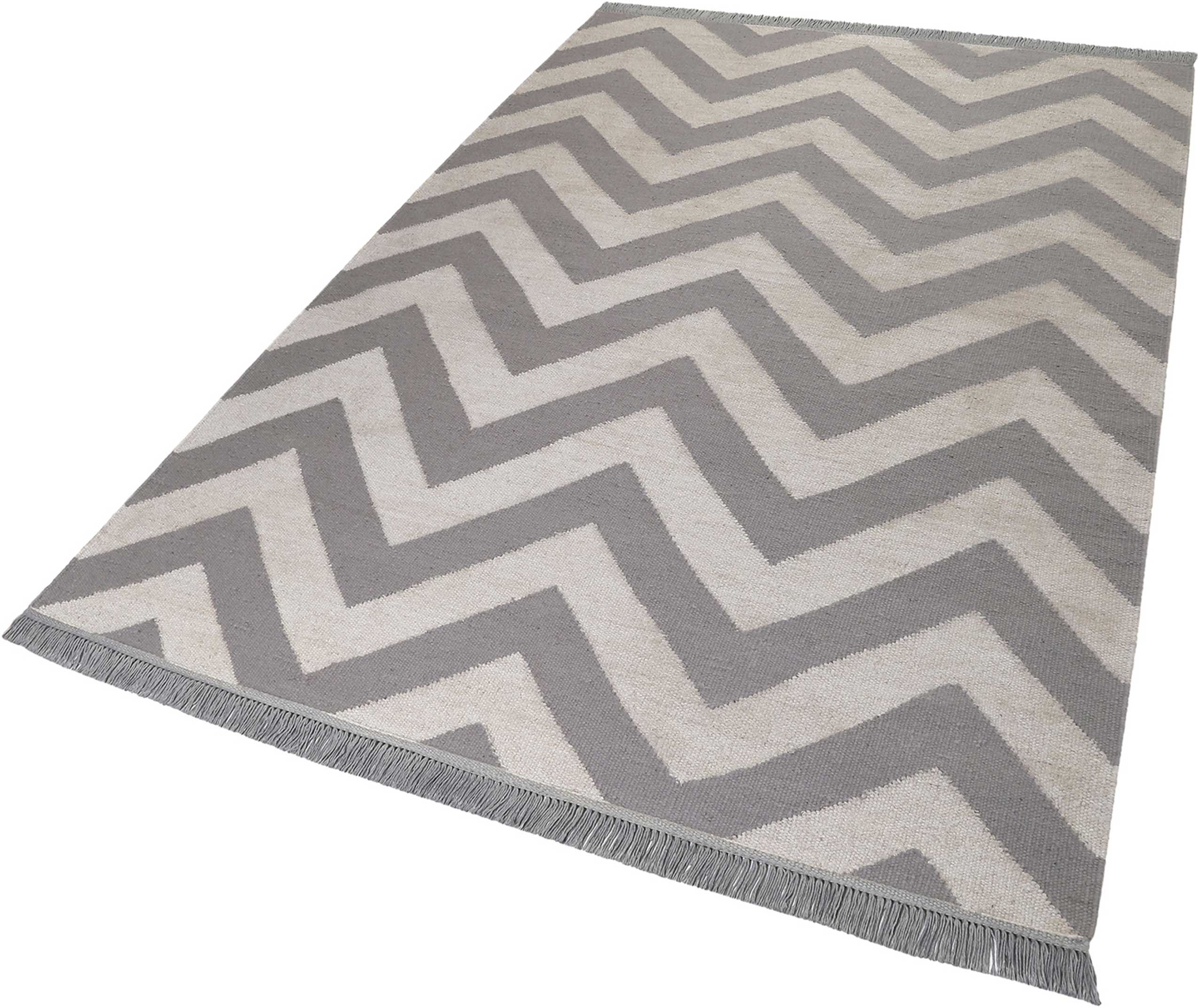 Kelim Teppich Grau Blau aus Naturfaser "Zig-Zag" WECONhome